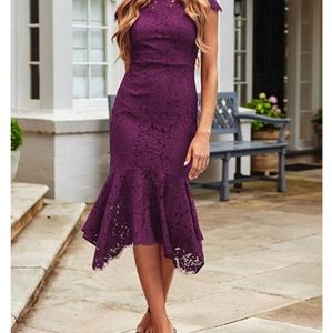 Retro Lace Floral Sleeveless High Neck Mermaid Coc